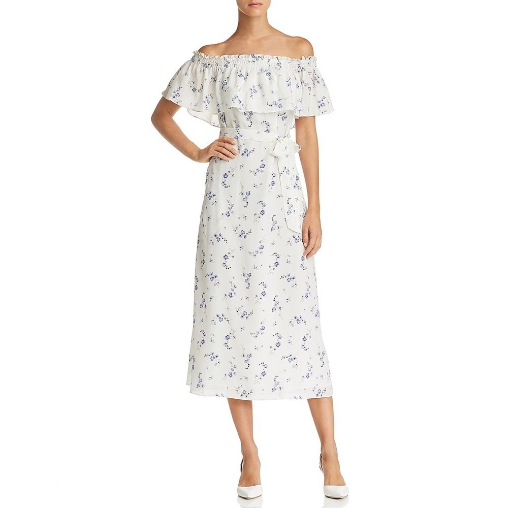 Rebecca Taylor Size 8 Francine Silk Floral Dress White and Blue Spring Summer